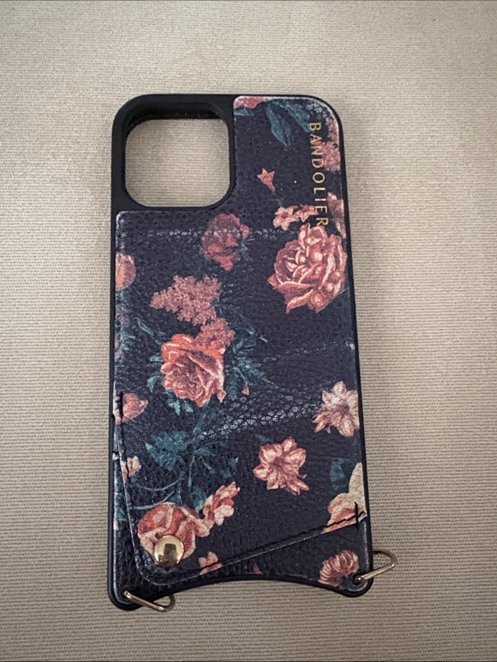 Bandolier Black Floral iPhone Case with Rose Print & Card Slot
